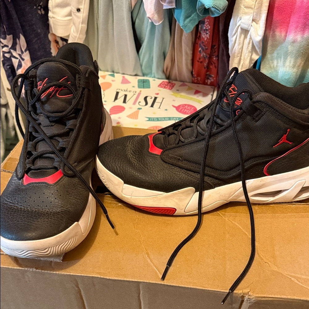 Jordan Black and Red High-Top Basketball Shoes